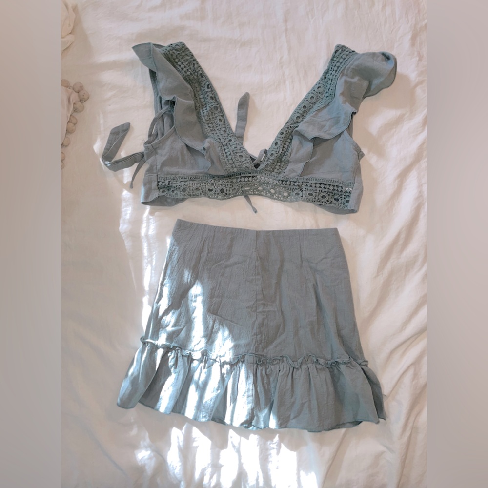 Sage green two piece skirt set size xs